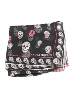 Alexander McQueen Black Silk Chiffon Skull Scarf