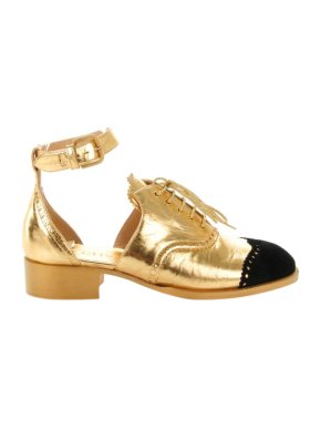 Chanel Gold & Black Leather Cut-Out Derby Shoes