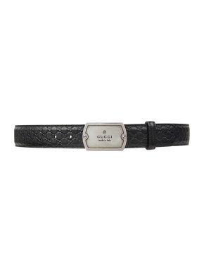 Gucci Black GG Monogram Leather Silver-Tone Buckle Belt 95