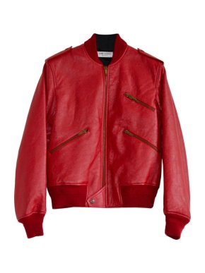 Saint Laurent red leather zip front bomber jacket