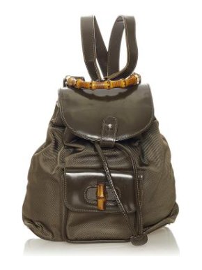 Gucci Vintage Brown Nylon & Bamboo Backpack