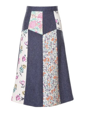 Red Valentino Herringbone & Floral Quilt Panelled A-Line Skirt