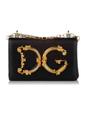 Dolce & Gabbana Gold-Tone Metal Brocade Logo Bag