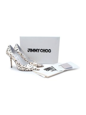 Jimmy Choo x Eric Haze LoveWhite & Black Printed Leather Heeled Pumps