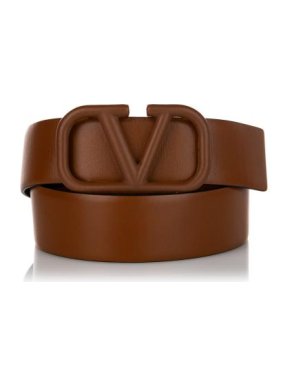 Valentino Tan Leather VLogo Belt 80