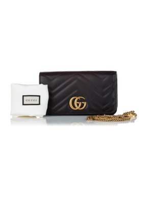 Gucci Black Leather GG Marmont Chain Wallet