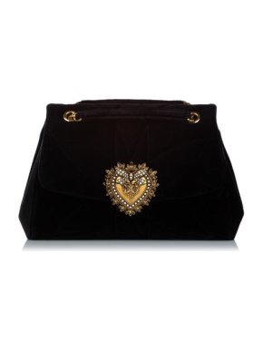 Dolce & Gabbana Black Velour Devotion Heart Embellished Bag