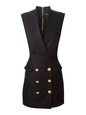 Balmain Black Stretch Crepe Sleeveless Blazer Dress
