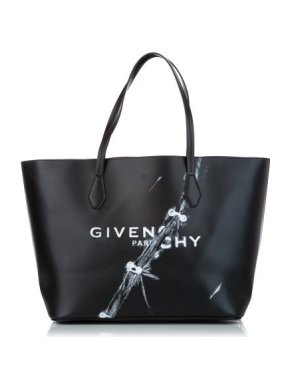 Givenchy Black Leather Logo Print Tote Bag