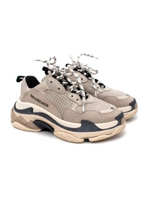Balenciaga Beige & Black Suede Triple S Sneakers