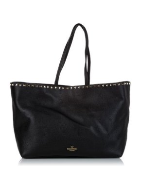 Valentino Black Leather Rockstud Tote Bag