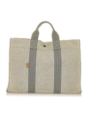 Hermes Vintage Oatmeal Canvas Fourre Tout MM Tote Bag
