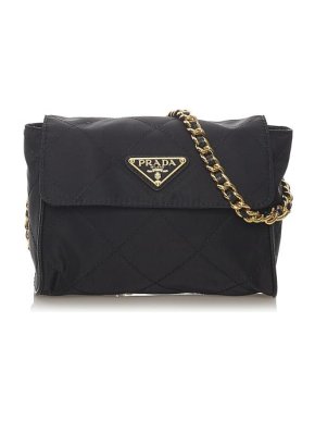 Prada Black Impuntu Tessuto Nylon Chain Crossbody Bag