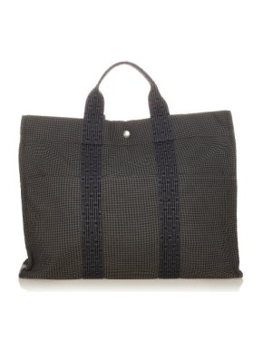 Hermes Vintage Grey Canvas Herline MM Tote Bag