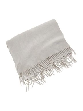 Hermes White Fringe Wool Scarf