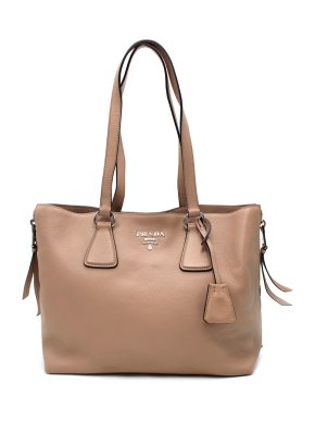 Prada Sand Leather Double Zip Tote Bag