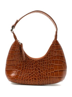By Far Baby Amber Tan Croco Embossed Leather Shoulder Bag