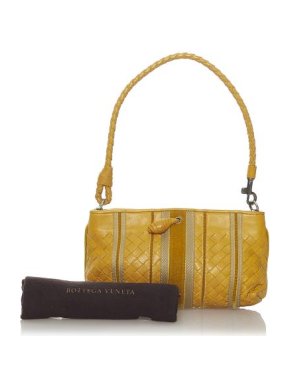 Bottega Veneta Vintage Yellow Intrecciato Leather Baguette