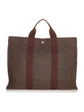 Hermes Vintage Brown Canvas Herline MM Tote Bag