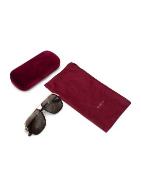 Gucci Dark Havana & Gold-Tone Metal Aviator Sunglasses