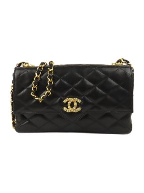 Chanel Black Leather Quilted CC Lock Flap Bag