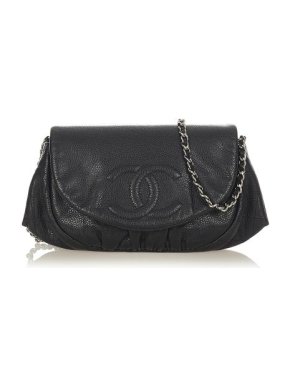 Chanel Black Caviar Leather  Half Moon Wallet on Chain