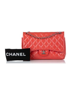 Chanel Coral Patent Quilted Jumbo Flap Bag