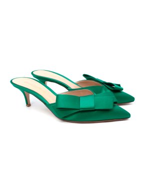Gianvito Rossi Emerald Green Satin Kyoto Bow Heeled Mules