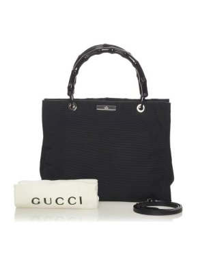 Gucci Vintage Black Nylon Bamboo Handle Tote Bag