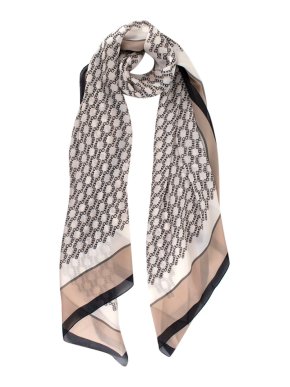 Jimmy Choo Beige & Navy Monogram Silk Scarf