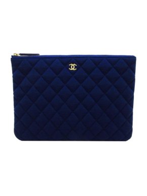 Chanel Navy Cotton Quilted Clutch Bag