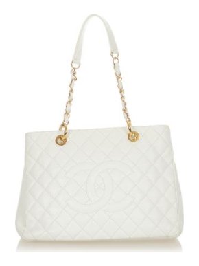Chanel White Caviar Leather Quilted Grand Shopper Tote