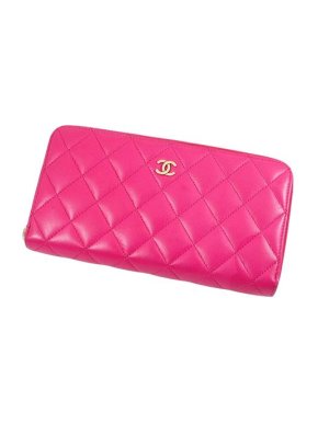 Chanel Hot-Pink Leather Quilted Zip-Around Long Wallet