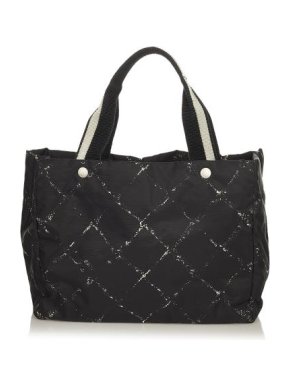 Chanel Vintage Black Nylon Old Travel Line Tote Bag