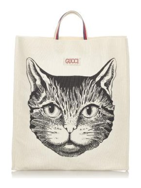 Gucci Ivory Canvas Cat Print Tote Bag