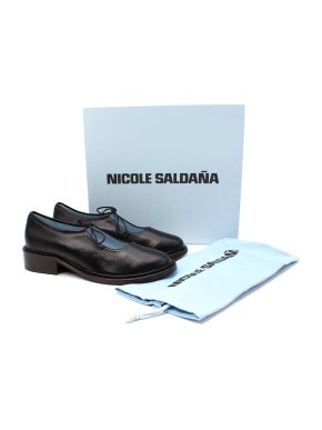 Nicole Saldana Black Leather Fabiana Mary-Jane Shoes