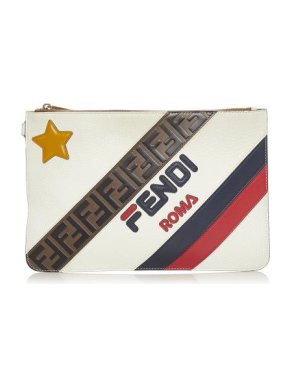 Fendi Mania White Leather Logo Clutch Bag