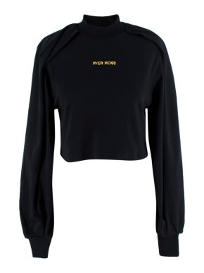 Pyer Moss Black Cotton Wrap Sleeve Cropped Long Sleeve Top