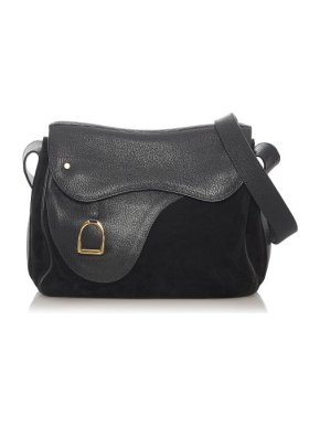Gucci Black Leather & Suede Saddle Bag