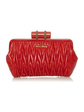 Miu Miu Red Matelasse Leather Clutch Bag