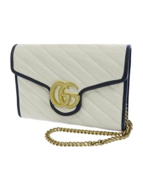 Gucci GG Marmont White & Navy Leather Chain Wallet