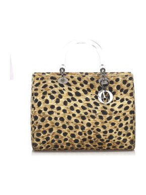 Christian Dior Leopard Print Canvas Lady Dior Bag