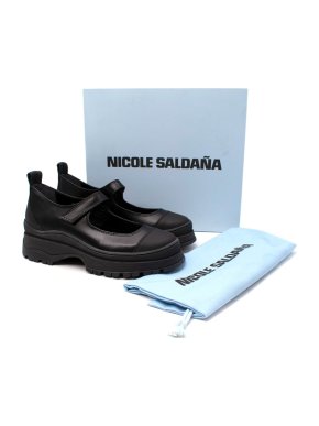 Nicole Saldana Nadia Black Leather Mary Jane Shoes