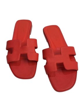 Hermes Orange Leather Oran Flat Sandals