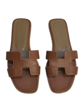 Hermes Brown Leather Oran Flat Sandals