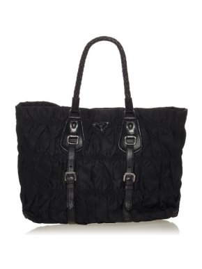 Prada Black Tessuto Gaufre Ruched Nylon Tote Bag
