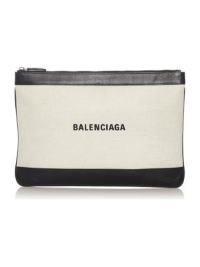 Balenciaga Navy Leather & Canvas Clip M Clutch Bag