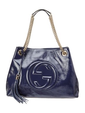 Gucci Navy Patent Soho Disco Chain Strap Tote Bag