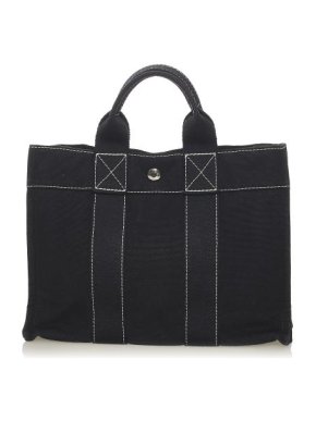 Hermes Vintage Black Canvas Sac Deauville PM Bag