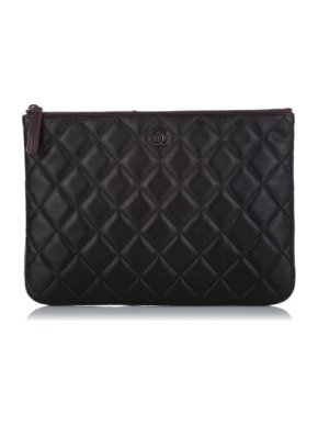 Chanel Black Leather Quilted CC Clutch Bag